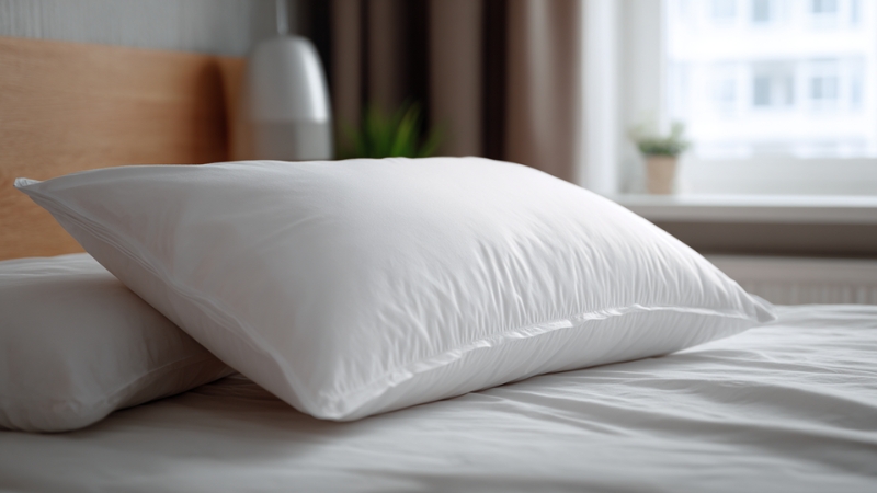 Dva bela jastuka za spavanje na krevetu u spavaćoj sobi